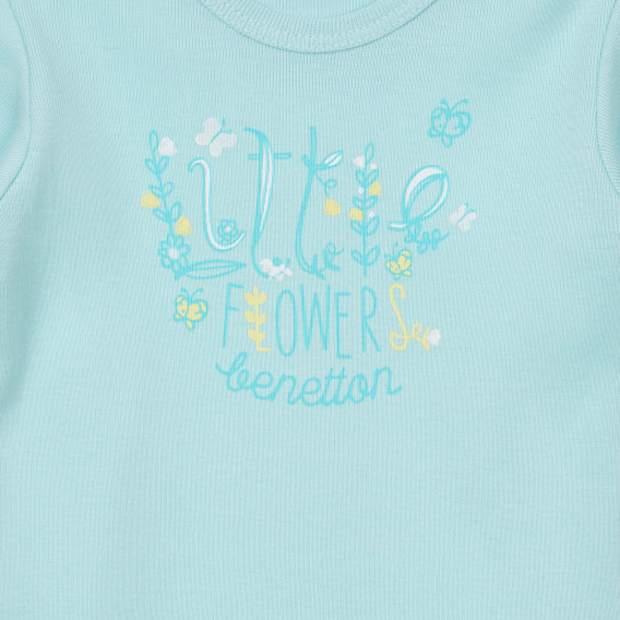 Памучна тениска с щампа за бебе, светлосиня Benetton 253637 2