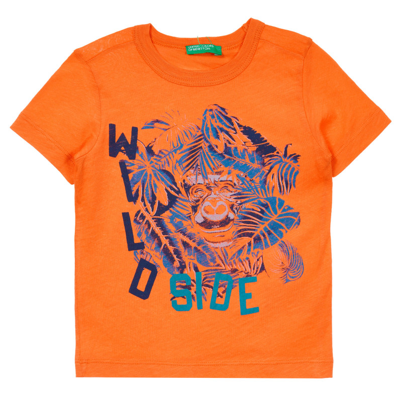 Памучна тениска с щампа на джунгла за бебе, оранжева  253693