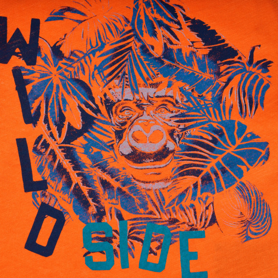 Памучна тениска с щампа на джунгла за бебе, оранжева Benetton 253694 2