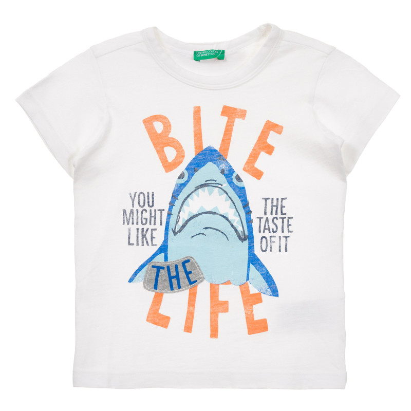 Памучна тениска с щампа на акула за бебе, бяла  253697