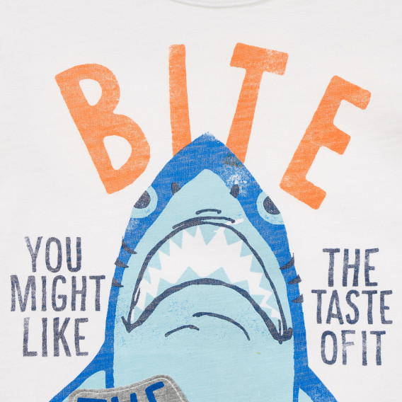 Памучна тениска с щампа на акула за бебе, бяла Benetton 253698 2