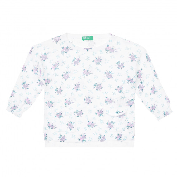 Памучна блуза с флорален принт за бебе, бяла Benetton 253762 