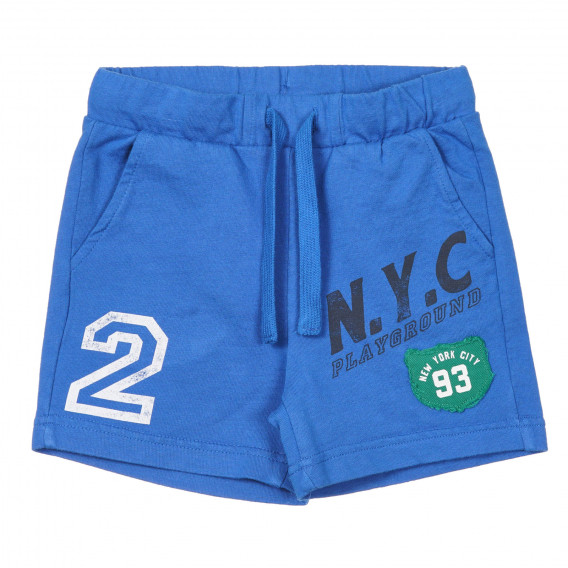 Памучни къси панталонки с апликация и щампа, сини Benetton 253900 