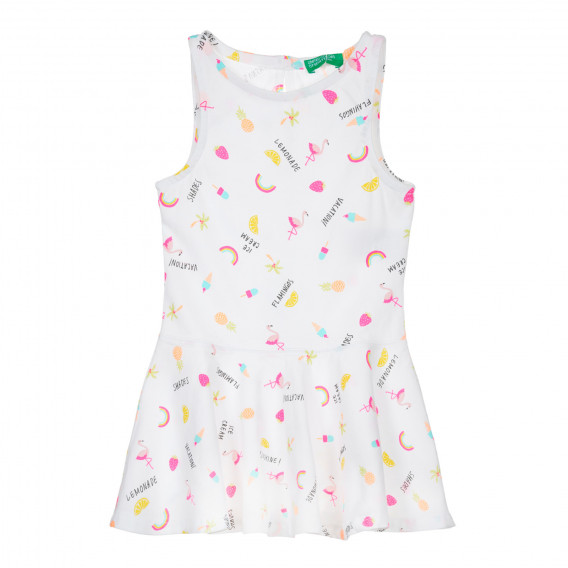 Памучна рокля с принт на фламинго, бяла Benetton 254016 