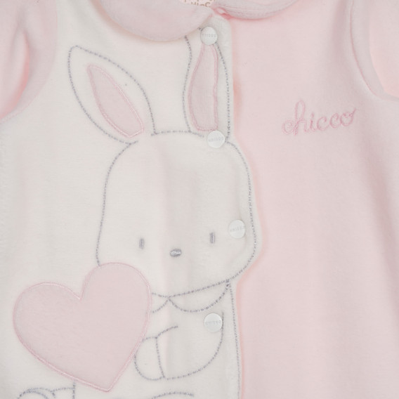 Памучен розов гащеризон с апликация на зайче и сърце за бебе, розов Chicco 254135 2