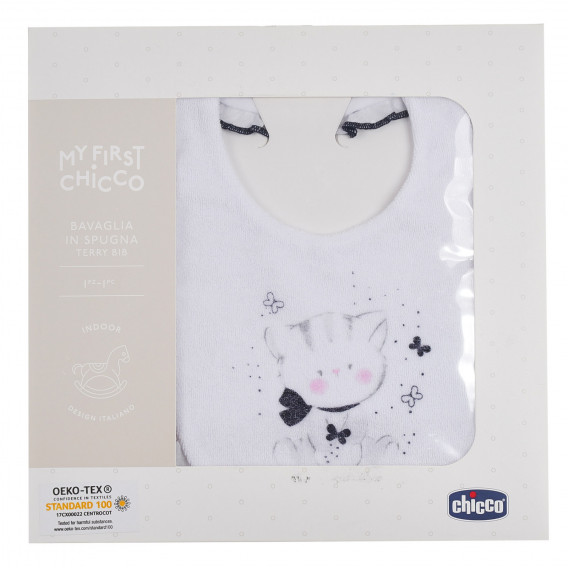 Памучен лигавник с принт на коте, бял Chicco 254158 5