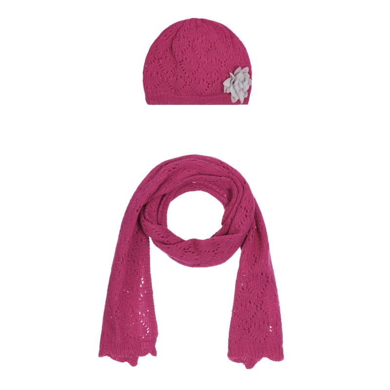 Комплект шал и шапка за бебе, розови  254236