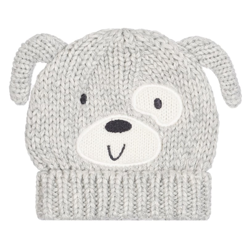 Плетена шапка с апликация на куче за бебе, сива  254245