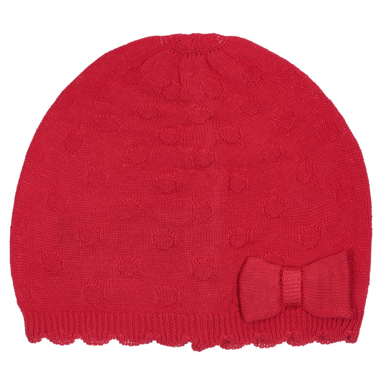 Памучна плетена шапка с апликация на панделка за бебе, червена  254278