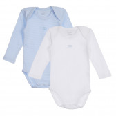Памучен комплект от два броя бодита с дълъг ръкав за бебе, бяло и синьо Chicco 254311 
