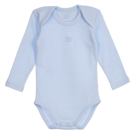 Памучен комплект от два броя бодита с дълъг ръкав за бебе, бяло и синьо Chicco 254317 6