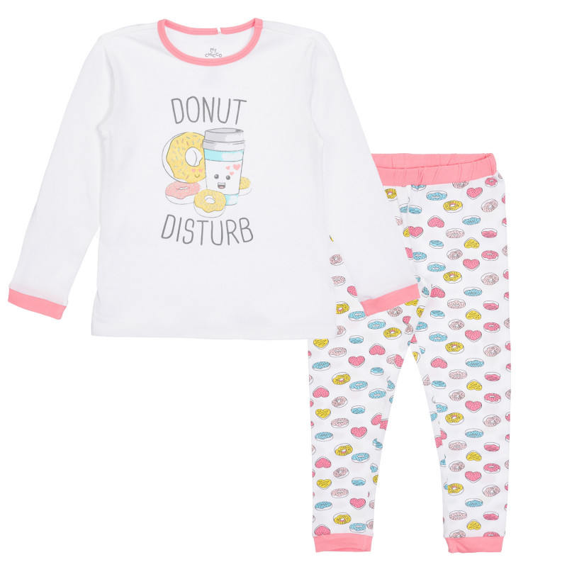 Памучна пижама DONUT с розови акценти, бяла  254392
