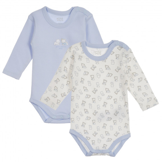 Памучен комплект от два броя бодита с дълъг ръкав за бебе, бяло и синьо Chicco 254493 