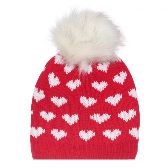 Плетена шапка с принт на сърца за бебе, червена Chicco 254565 