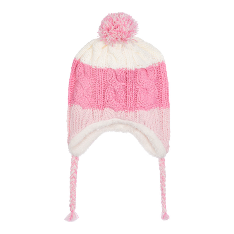 Плетена шапка с помпон за бебе, розова  254645
