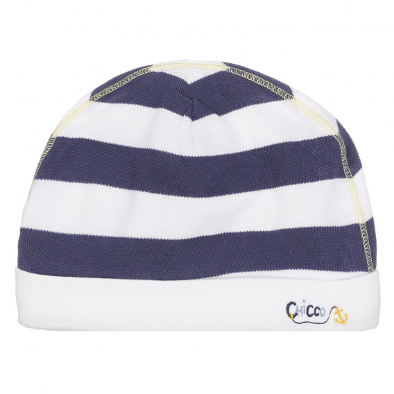 Памучна шапка в бяло и синьо райе с апликация за бебе Chicco 254668 
