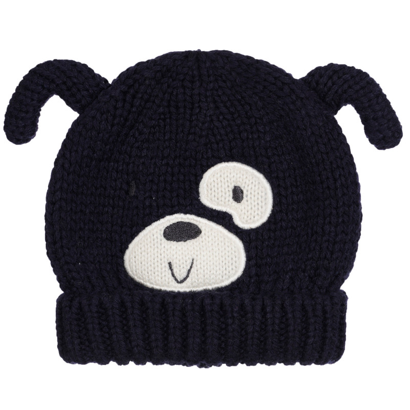 Плетена шапка с апликация на куче за бебе, тъмносиня  254726