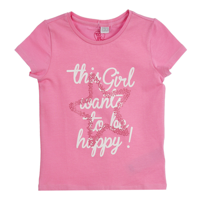 Памучна тениска с брокатена звезда за бебе, розова  254828