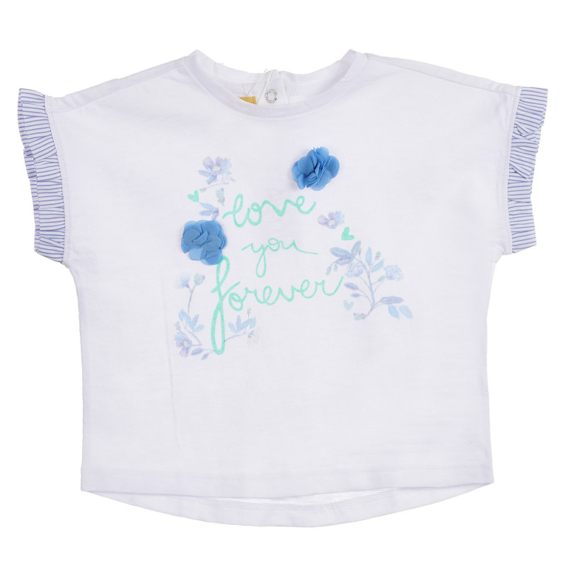 Памучна тениска с флорални мотиви за бебе, бяла  254857