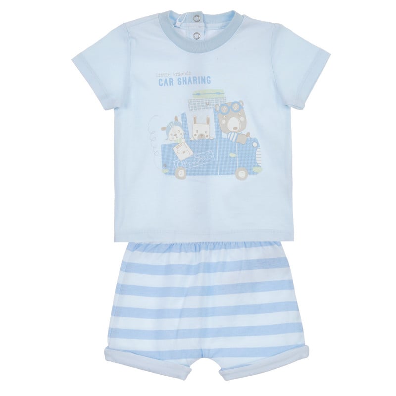 Памучна пижама с къс ръкав за бебе, синя  255061