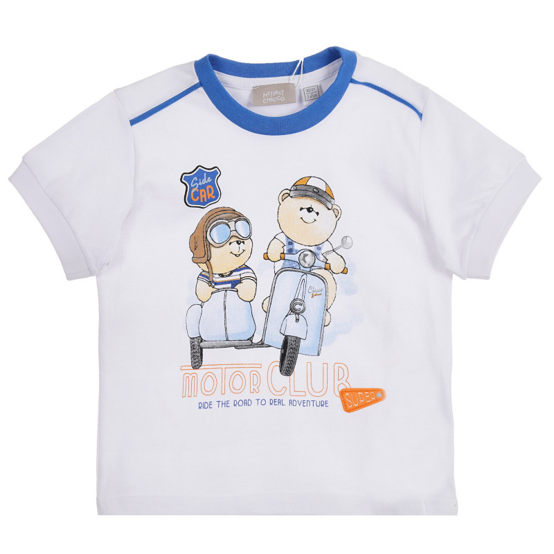 Памучна тениска с щампа на мечета за бебе, бяла  255239