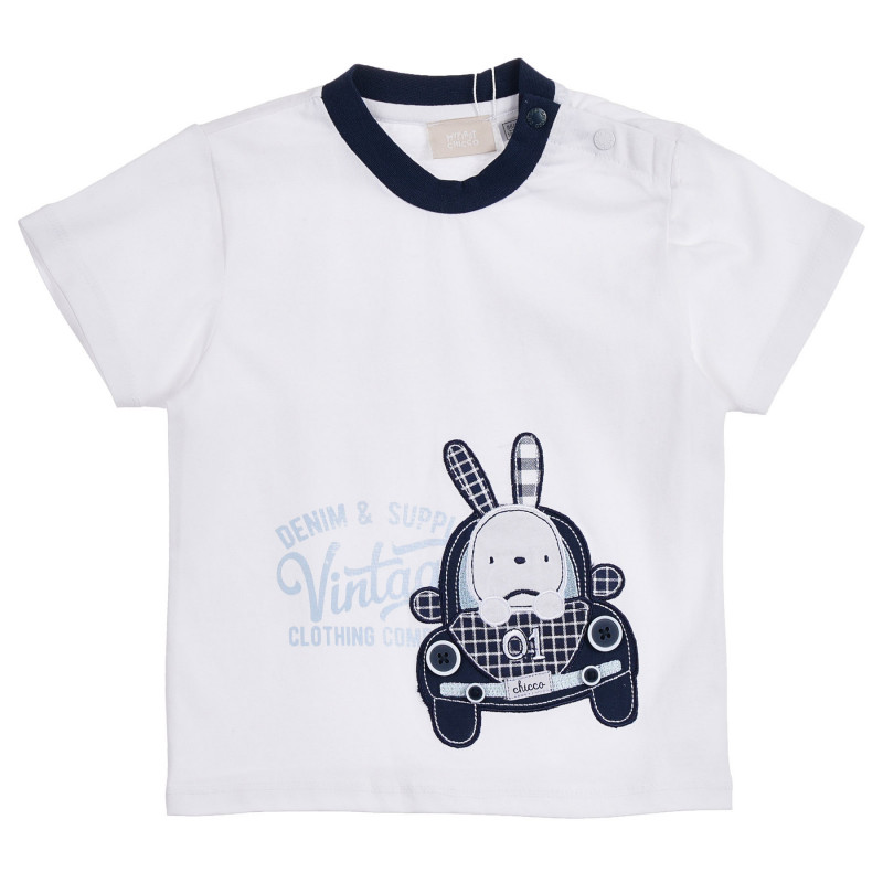Памучна тениска с апликация на зайче за бебе, бяла  255288