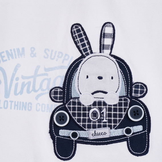 Памучна тениска с апликация на зайче за бебе, бяла Chicco 255290 2