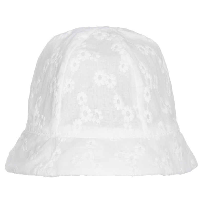 Памучна шапка с флорален принт и панделка за бебе, бяла  255333