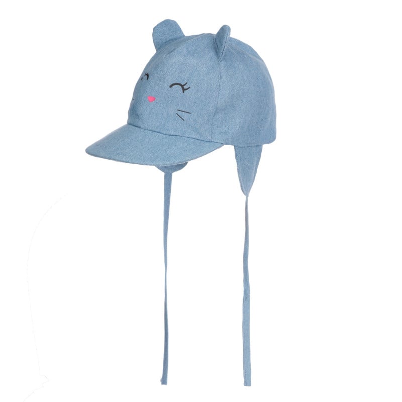 Памучна дънкова шапка с щампа на коте за бебе, синя  255371