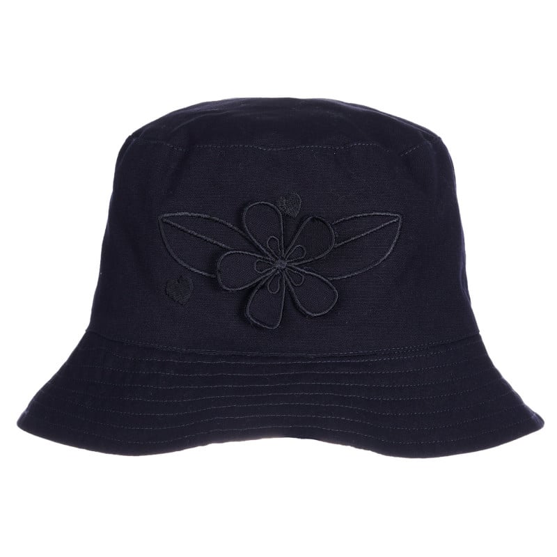 Памучна шапка с апликация на цвете, тъмносиня  255407