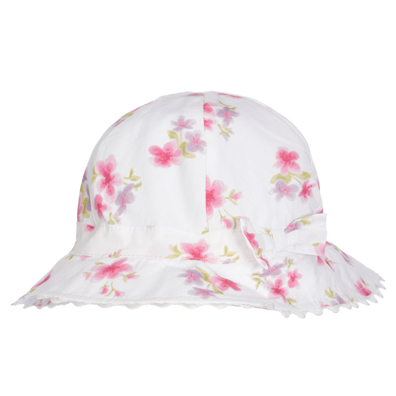 Памучна шапка с флорален принт, бяла  255410