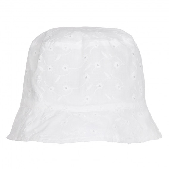 Памучна шапка с бродирани цветя и връзки, бяла Chicco 255413 