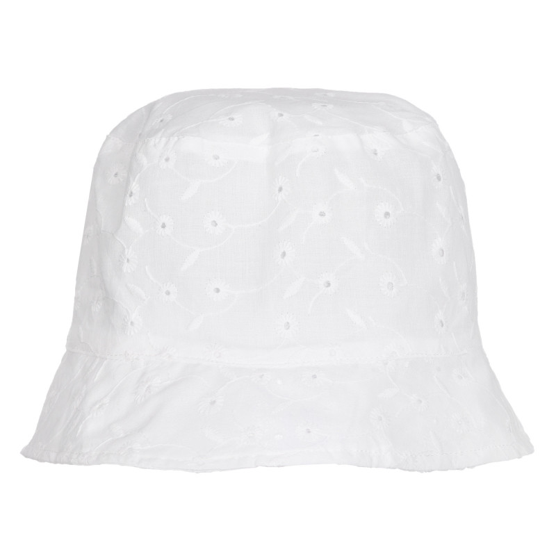 Памучна шапка с бродирани цветя и връзки, бяла  255413