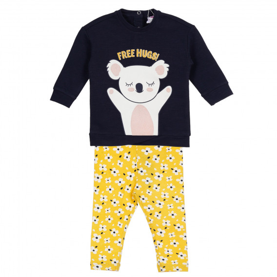 Памучен комплект блуза и клин за бебе в синьо и жълто Chicco 255465 