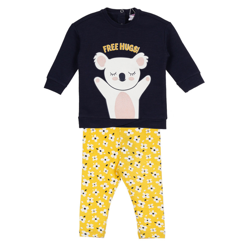 Памучен комплект блуза и клин за бебе в синьо и жълто  255465