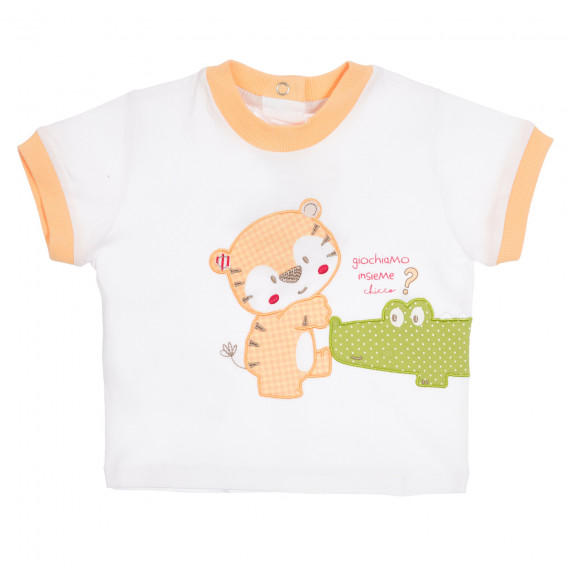 Памучен комплект тениска и къси панталонки за бебе в бяло и оранжево Chicco 255479 2