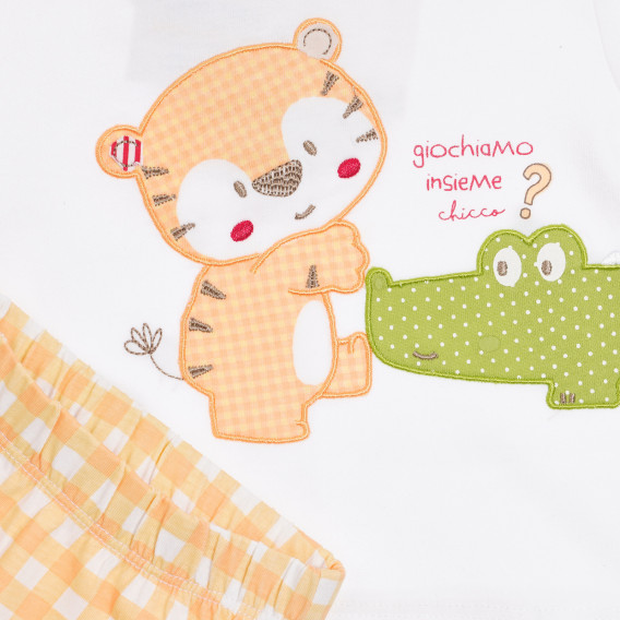 Памучен комплект тениска и къси панталонки за бебе в бяло и оранжево Chicco 255480 3