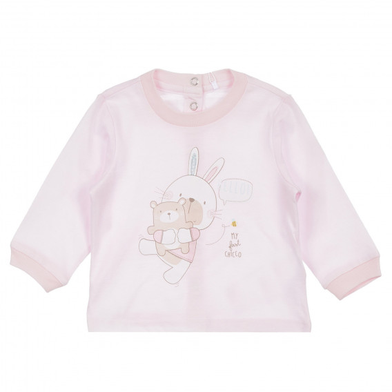 Памучна пижама - блуза и ританки за бебе, розова Chicco 255566 2