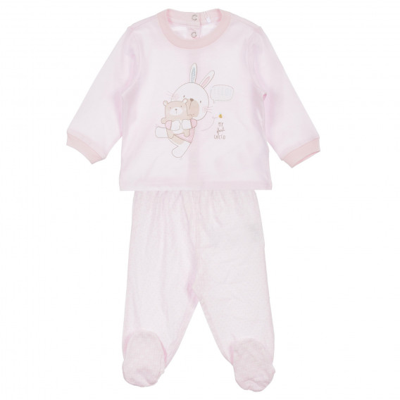 Памучна пижама - блуза и ританки за бебе, розова Chicco 255567 