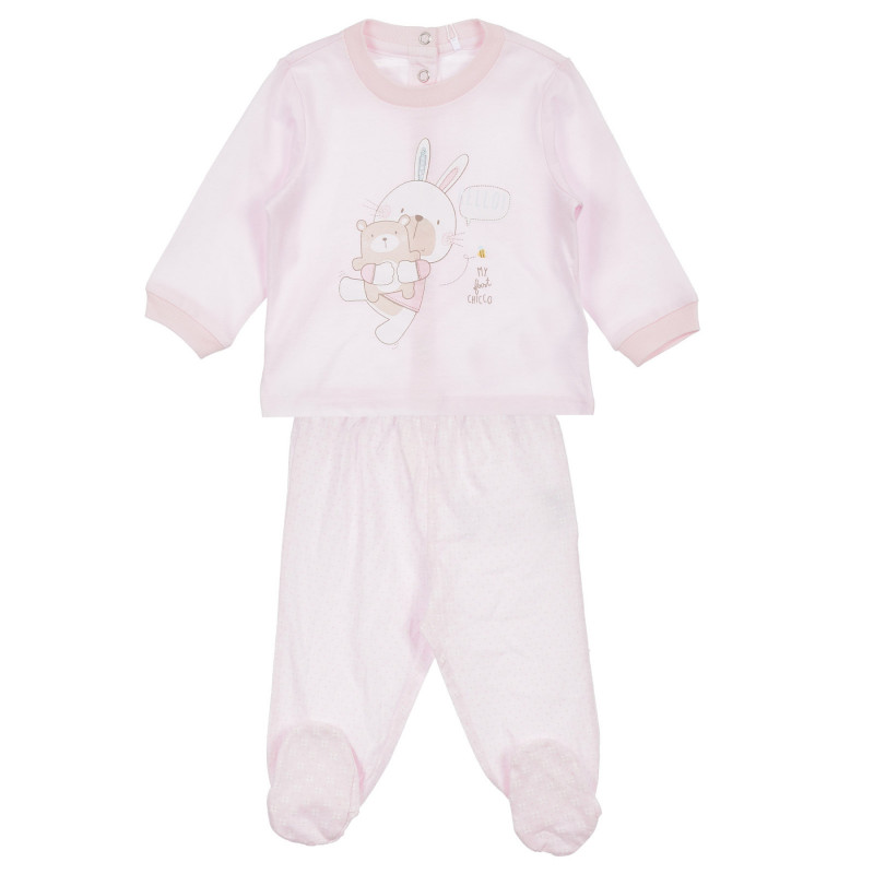 Памучна пижама - блуза и ританки за бебе, розова  255567