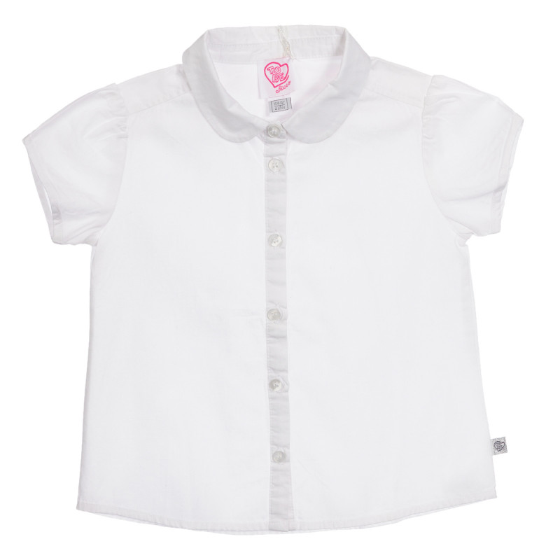 Памучна риза с къс ръкав и обла яка, бяла  255596