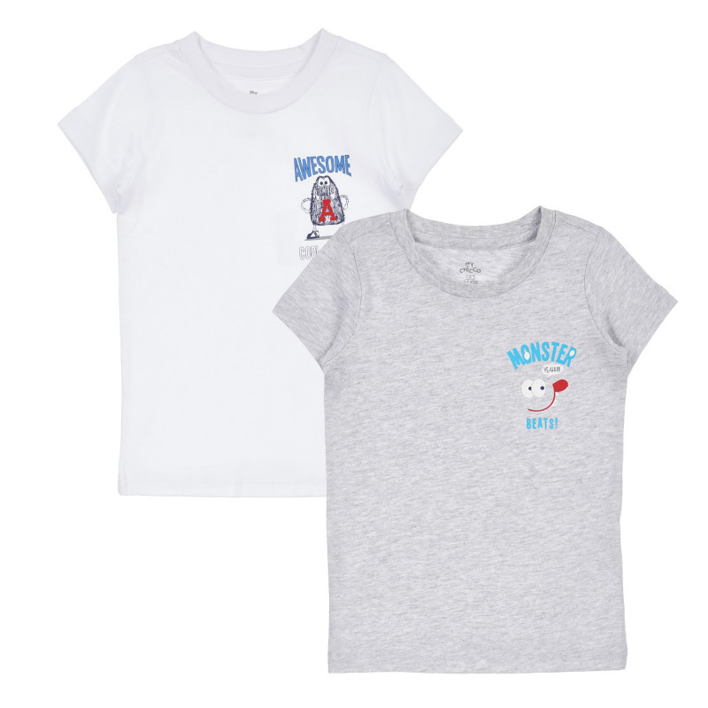 Памучен комплект от два броя тениски в бяло и сиво  255609