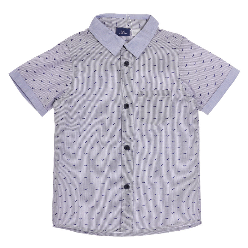 Памучна риза с къс ръкави графичен принт, синя  255615