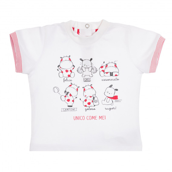 Памучен комплект тениска и къси панталонки за бебе в бяло и червено Chicco 255681 2