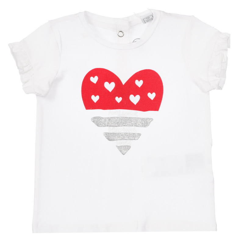 Памучна тениска с щампа на сърце за бебе, бяла  255701