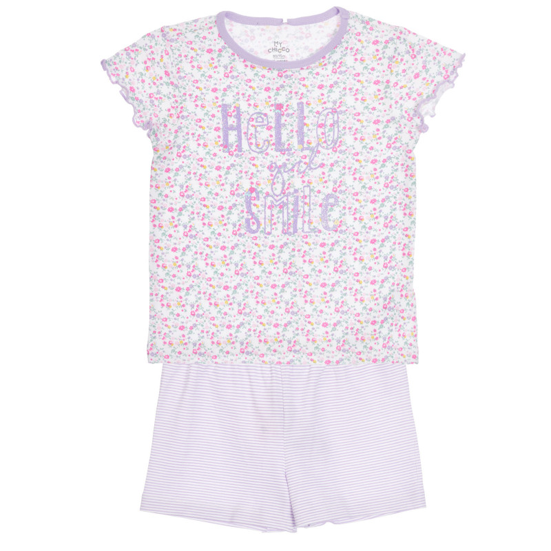 Памучна пижама HELLO GIRL за бебе в лилаво и бяло  255773