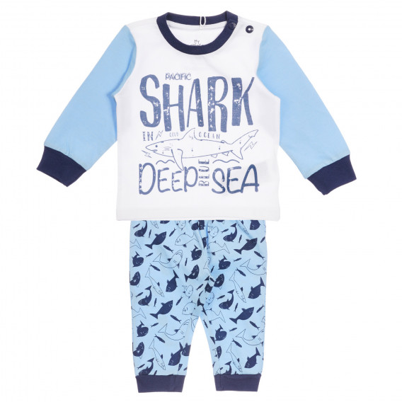 Памучна пижама Shark за бебе, синя Chicco 255784 