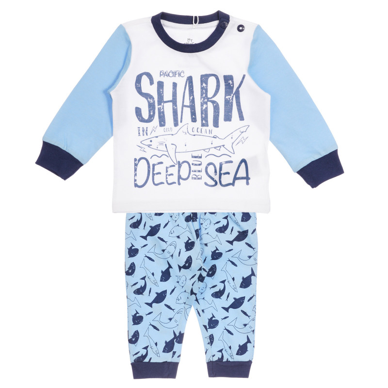 Памучна пижама Shark за бебе, синя  255784