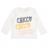 Памучна блуза с името на бранда за бебе, бяла Chicco 255828 
