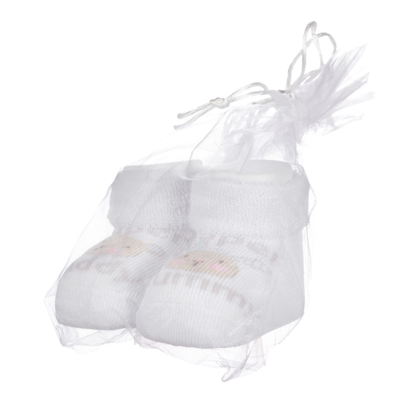 Плетени чорапи MOMMY AND DADDY за бебе, бели  255896